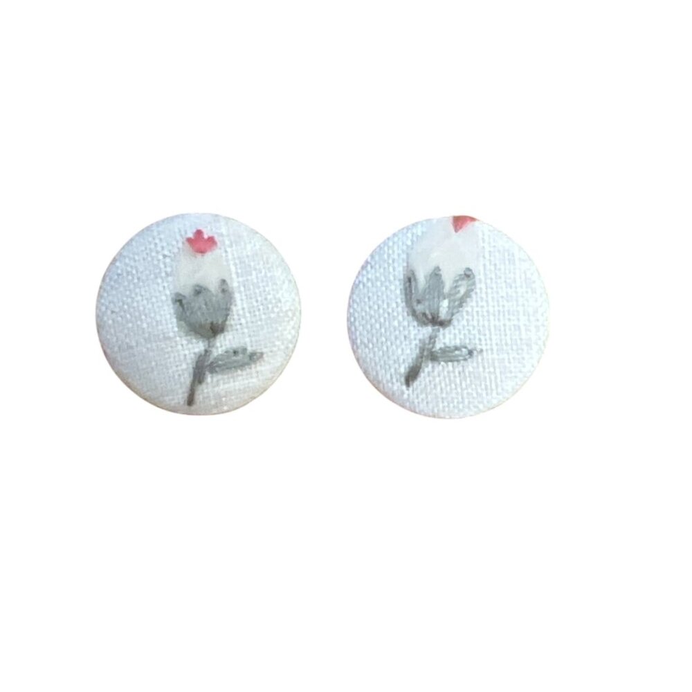Floral Embroidered Fabric Covered Buttons Set Of 2 Round Flower New Unused